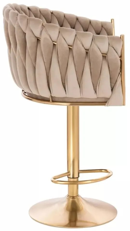 LuxuryForm DESIGN Barová stolička NORDEN VELUR na zlatom tanieri - latte