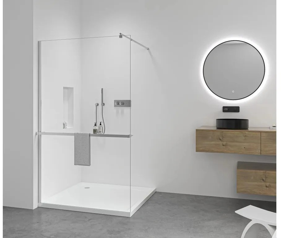 Cerano Onyx, sprchová zástena Walk-in 150x200 cm, 8mm číre sklo, chrómový profil + polička/držiak na uteráky, CER-CER-477227