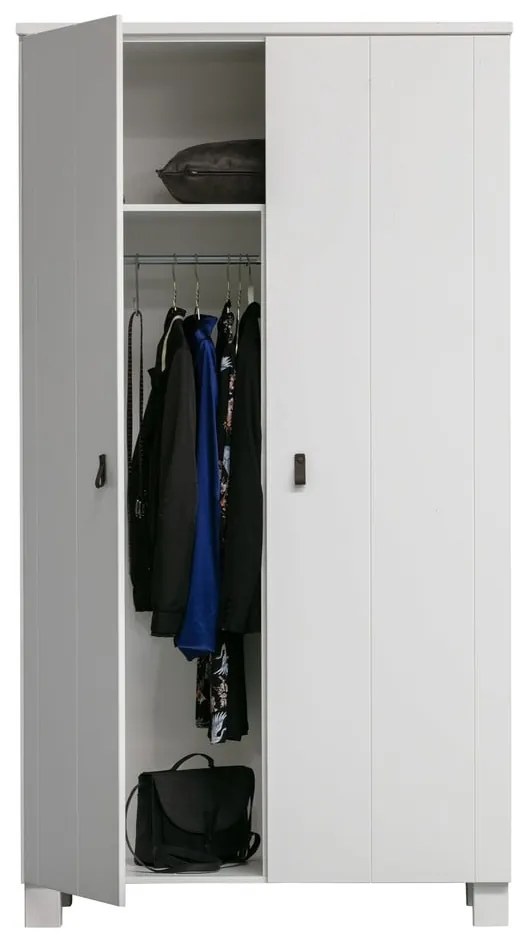 Biela šatníková skriňa z borovicového dreva 111x202 cm Ties – WOOOD
