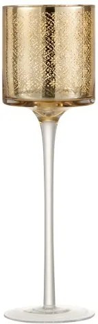 Sklenený zlatý svietnik na čajovú sviečku na nožičce Goldien - 7 * 7 * 25 cm