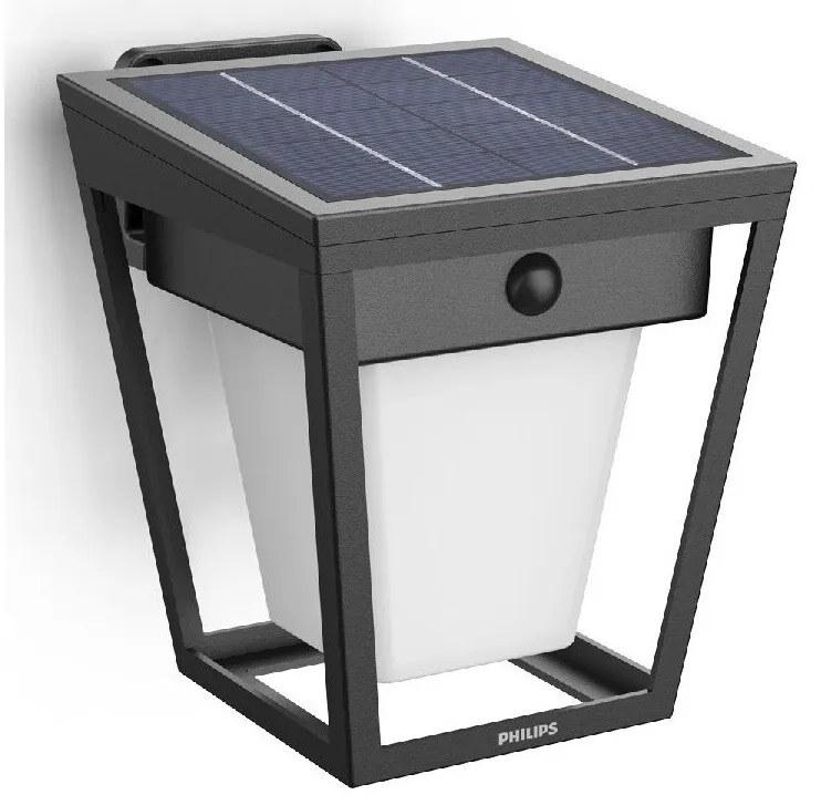 Philips Nissa UltraEfficient solárne LED svietidlona stenu, senzor, čierne, 1,8 W, 250/25 lm, 3000 K
