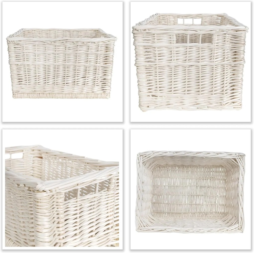 Prútený úložný box, zásuvka, s rúčkou, biela, VRBA, 40x30
