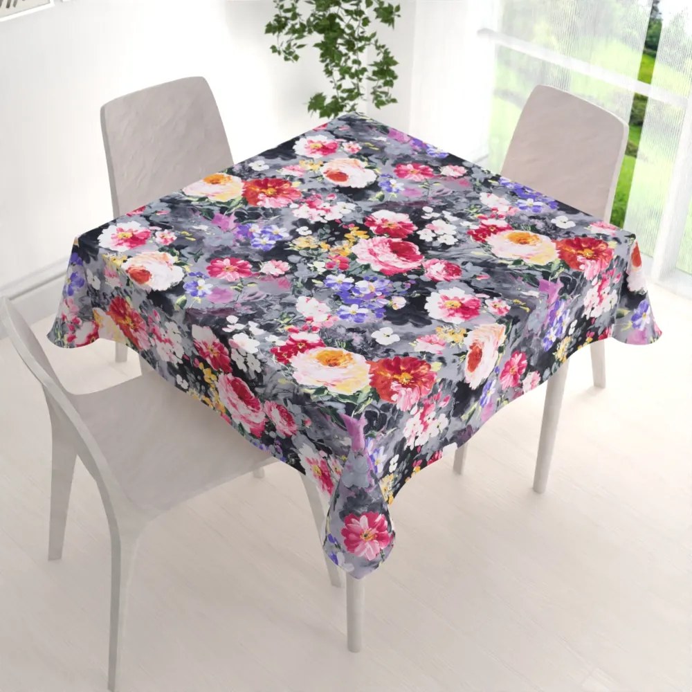 Biante Dekoračný štvorcový obrus PM-020 Maľované kvety na sivom 110x110 cm