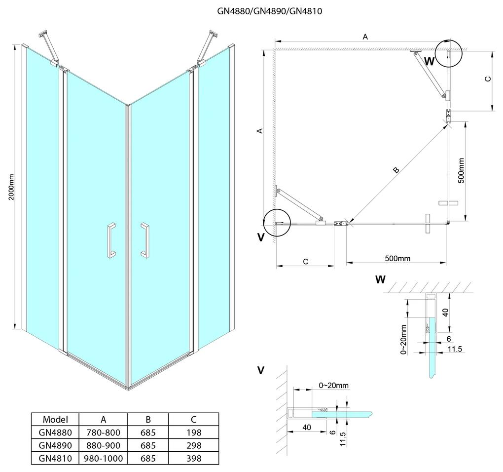 Gelco, LORO obdĺžniková sprchová zástena pre rohový vstup 1000x900 mm, GN4810-03