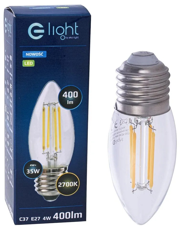 Dekoračná LED žiarovka E27 teplá 2700k 4w 520 lm sviečka