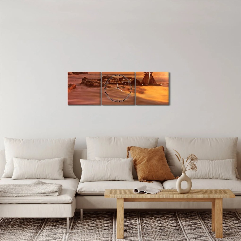Obraz - Západ slnka (s hodinami) (90x30 cm)