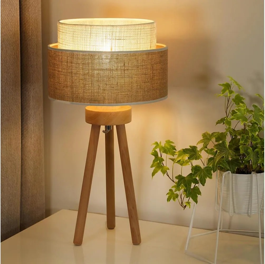 Duolla - Stolná lampa YUTE BOHO 1xE27/15W/230V pr. 25 cm hnedá/krémová