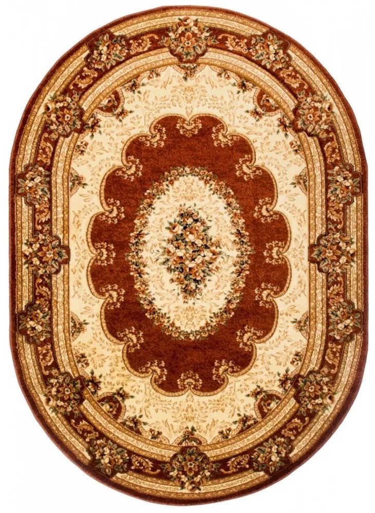 Kusový koberec klasický vzor hnedý ovál, Velikosti 60x100cm