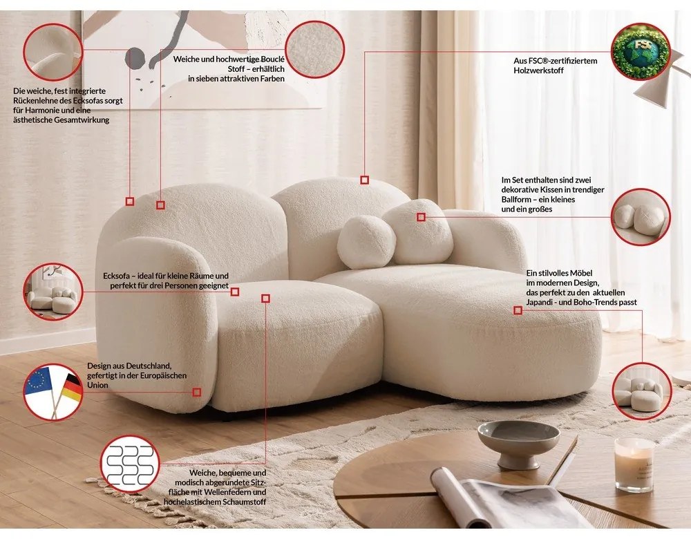 Svetlohnedá rohová pohovka z textílie buklé (pravý roh/s leňoškou) Orbit – Ropez