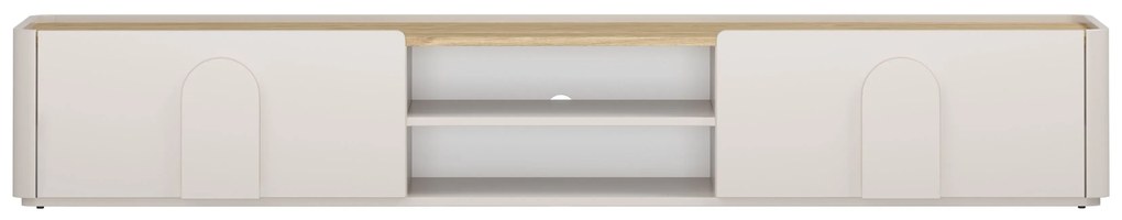 TV stolík Amilio 220 cm so zásuvkou - kašmír / olejovaný dub / úchytky kašmír