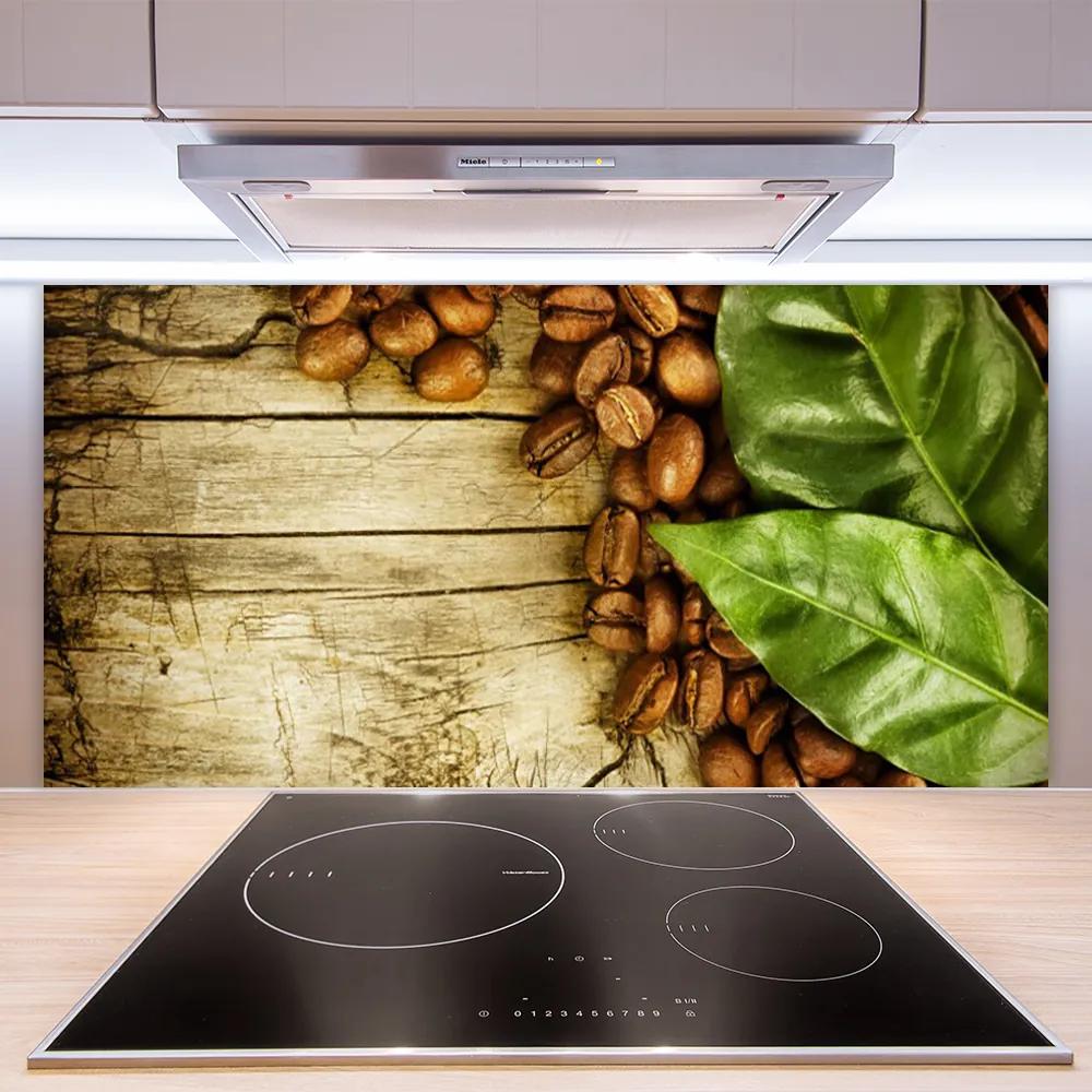 Nástenný panel  Zrnká káva listy kuchyňa 125x50 cm