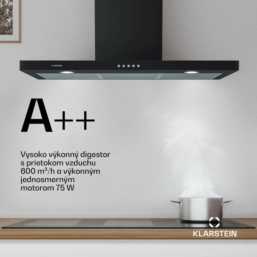 Klarstein Limelight, digestor, 90 cm, nástenný, 600 m³/h, čierny