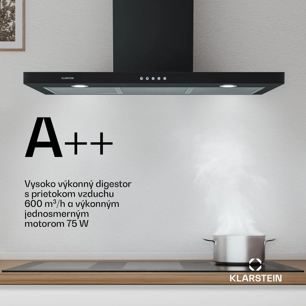 Klarstein Limelight, digestor, 90 cm, nástenný, 640 m³/h, čierny