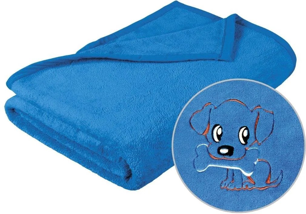 Brotex Detská micro deka 75x100cm modrá s výšivkou