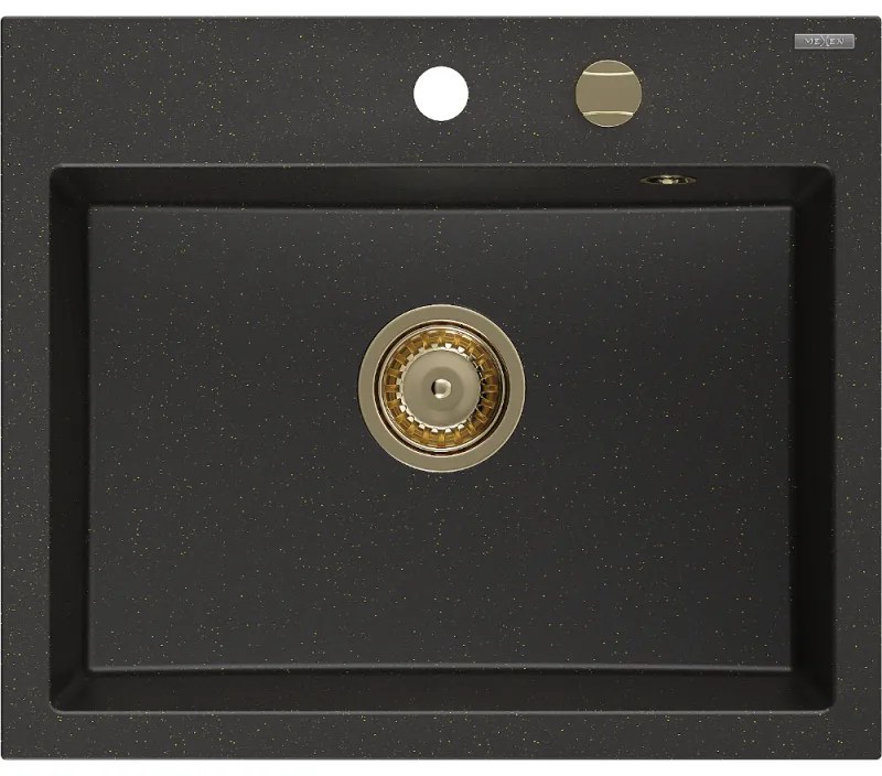 Mexen Oscar, 1-komorový granitový drez 580x490x205 mm, čierna-zlatá metalíza, 6519581000-75-G
