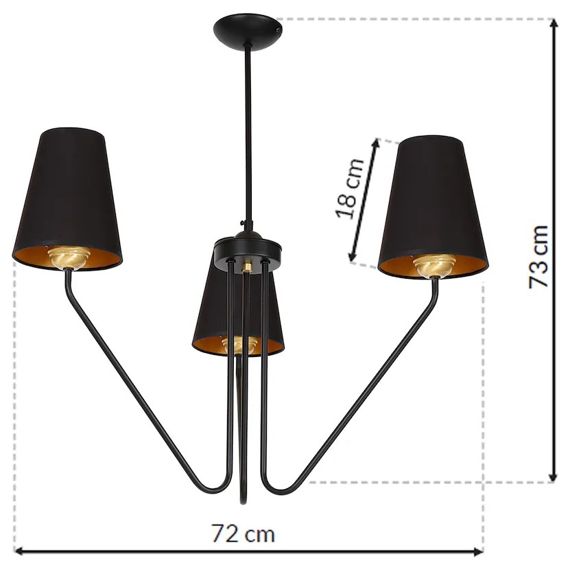 Luster Victoria, 3x čierne textilné tienidlo, b/g