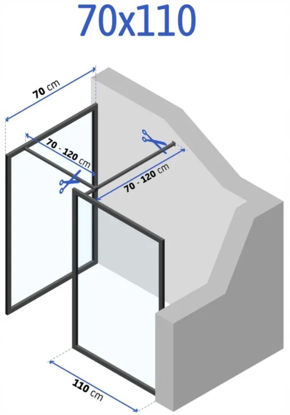 Rea - Bler sprchový kút 70x110cm, 8mm číre sklo, čierny profil, KOMPL-BLER070110