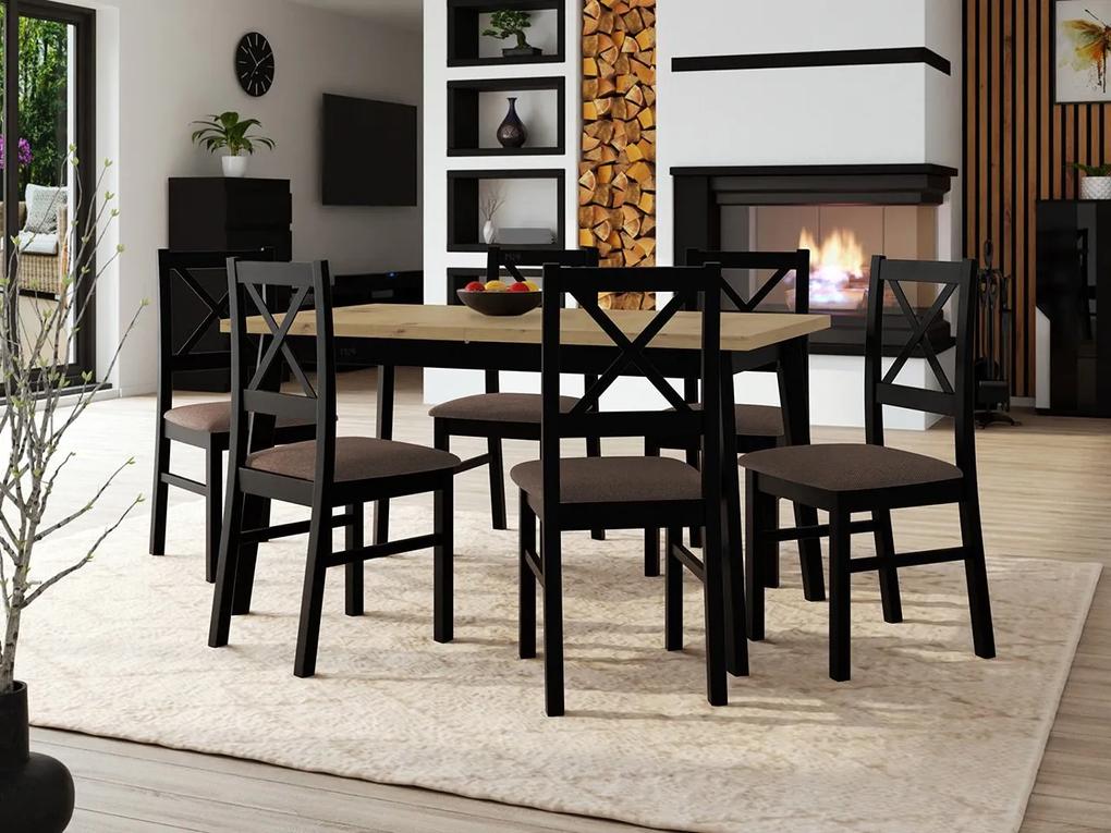 Stôl so 6 stoličkami - AL43, Morenie: dub artisan L, Poťahové látky: Kronos 7, Farby nožičiek: čierna