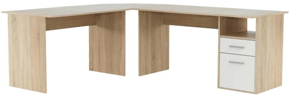 Rohový PC stôl, dub sonoma/biela, MAURUS NEW MA11