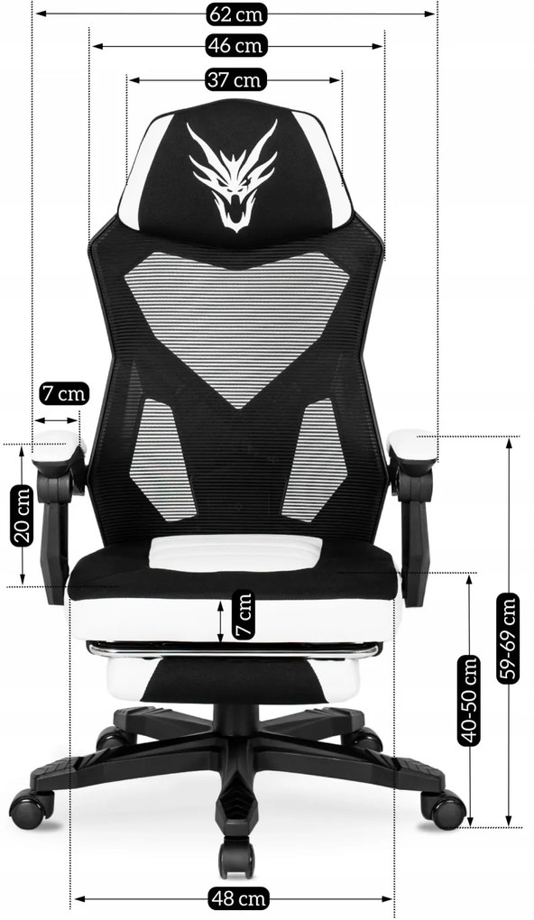 Herní židle Bing s podnožkou černá/bílá