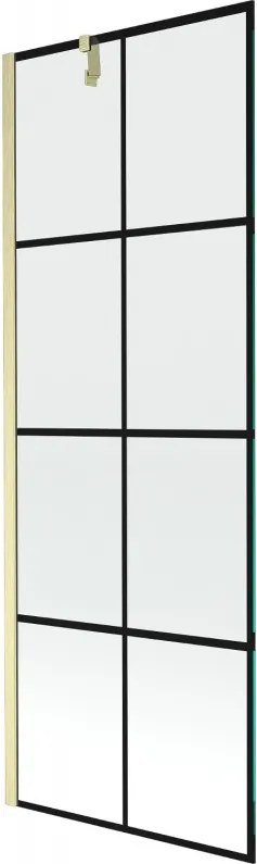 Mexen Next, 1-krídlová vaňová zástena 70 x 150 cm, 6mm číre sklo - čierny vzor, zlatá matná, 895-070-000-00-77-55