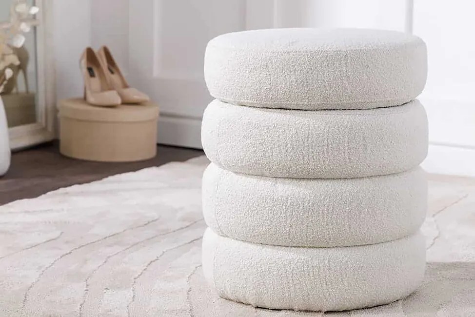 Moderný taburet Fashion s úložným priestorom biela bouclé 40cm