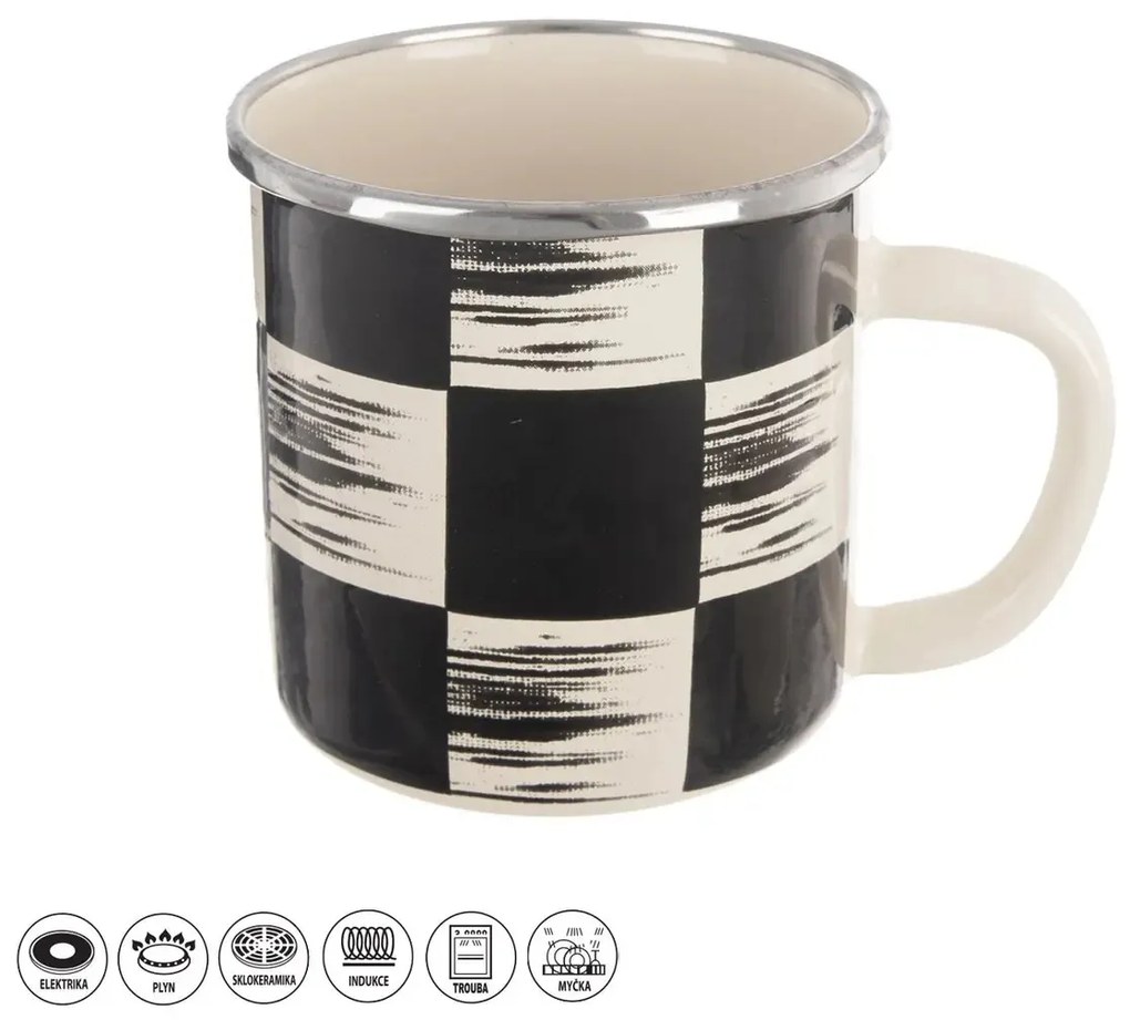Hrnček smalt ŠACHOVNICA Lem 0,41 l, pr. 8,8 cm
