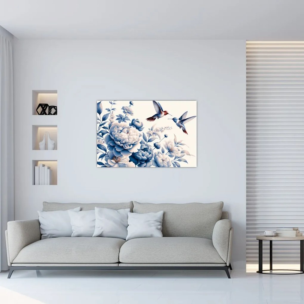Obraz - Kolibríky nad kvetinou (90x60 cm)