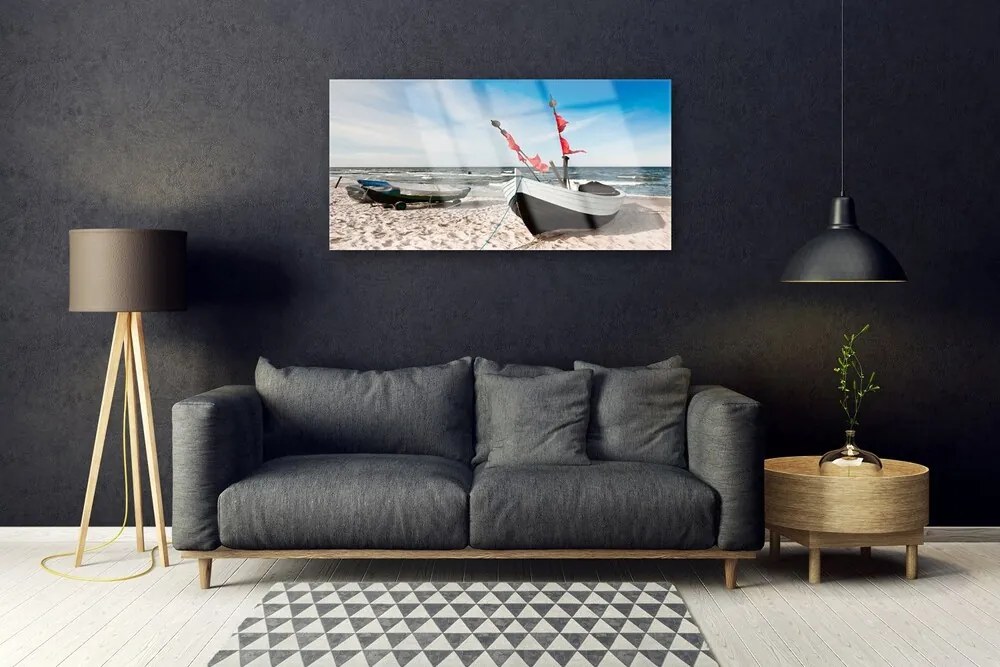 Skleneny obraz Loďka pláž príroda 100x50 cm