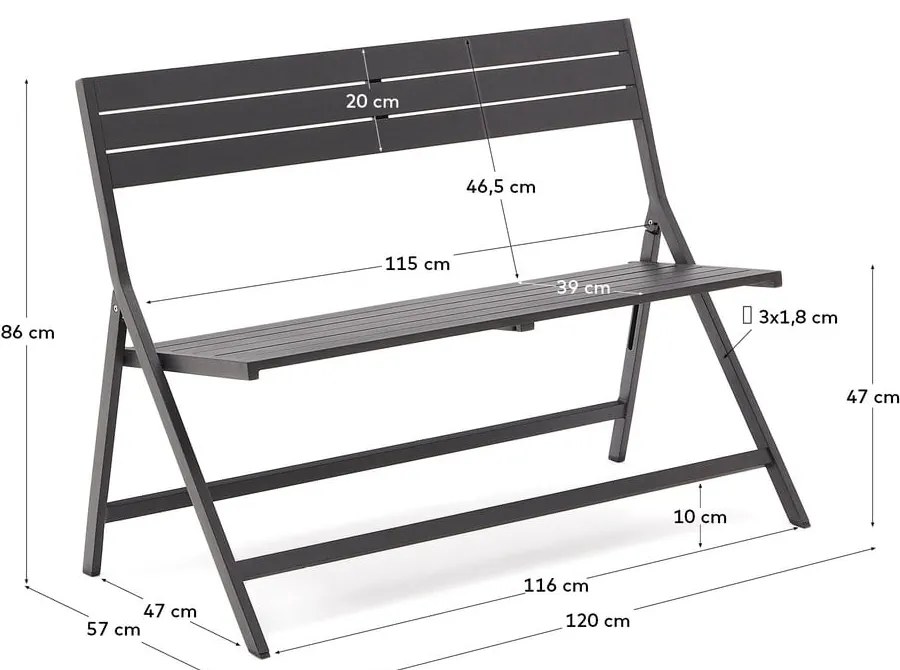 Čierna kovová záhradná lavica Torreta – Kave Home