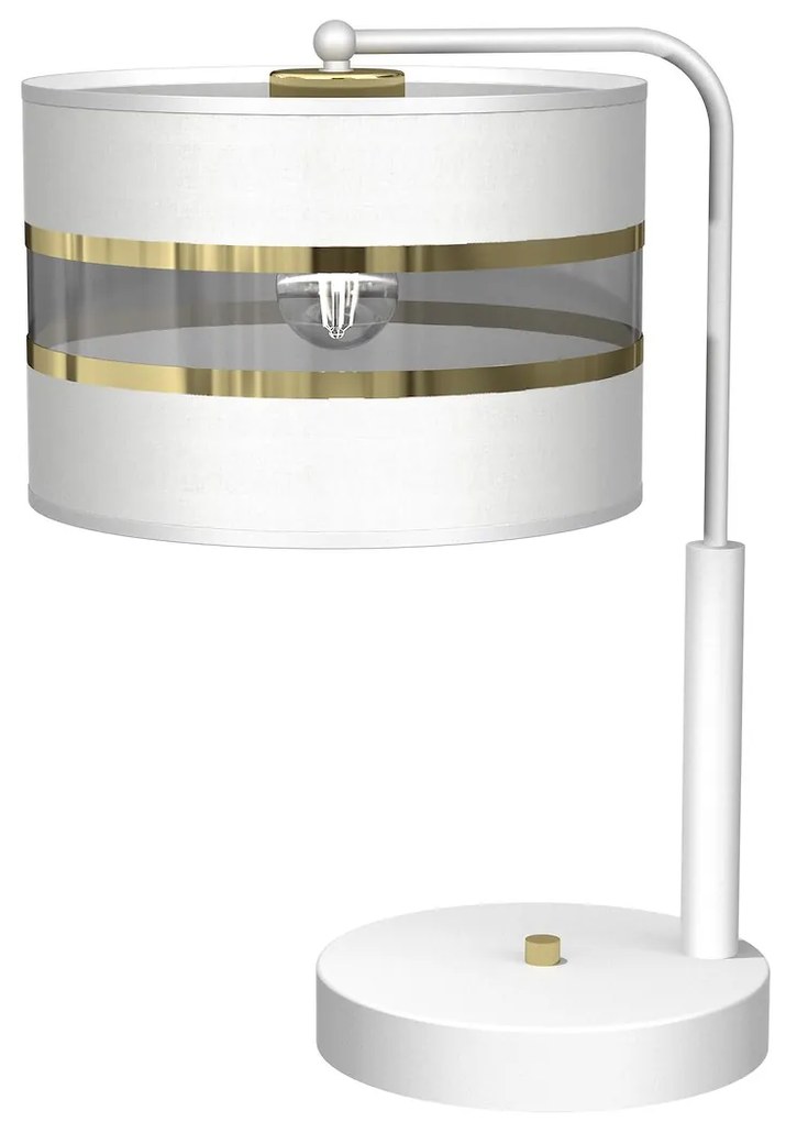 Stolná lampa Ultimo, 1x biele/zlaté textilné tienidlo, w