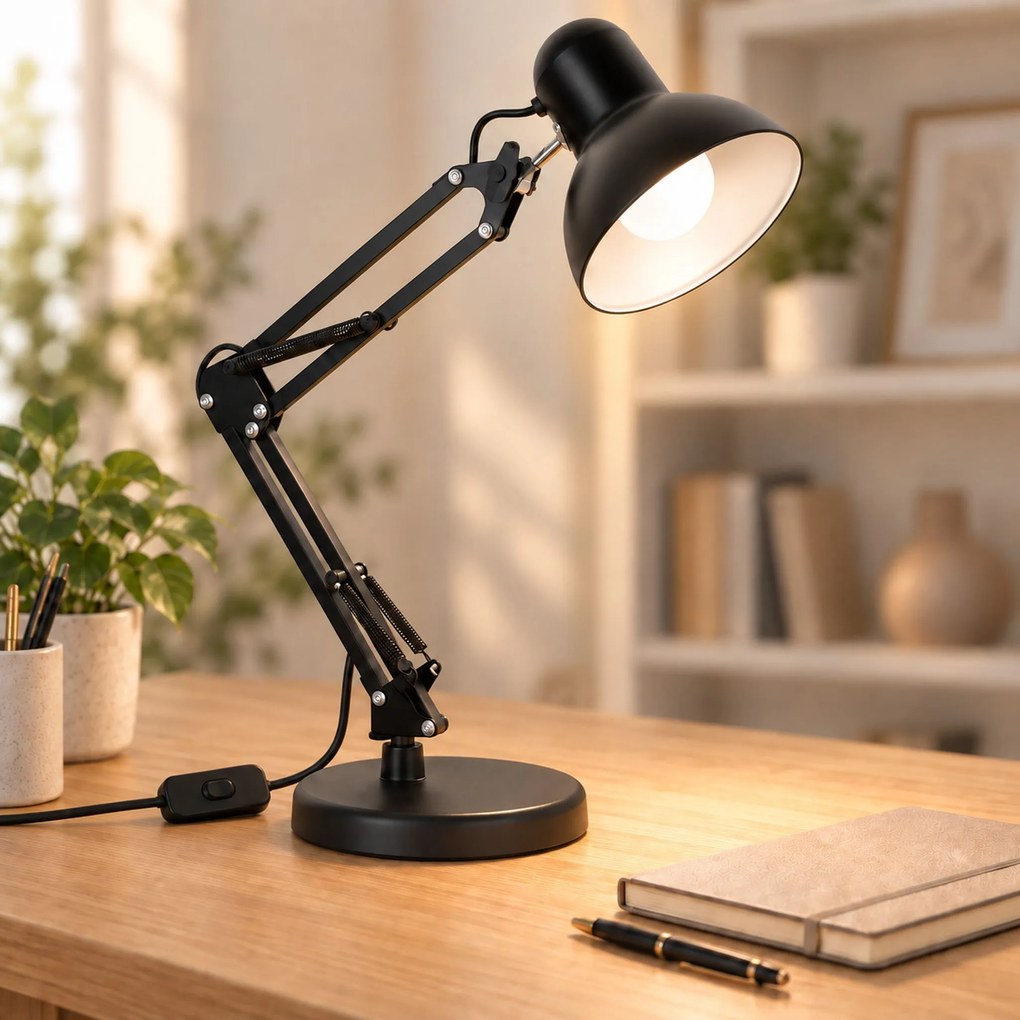 Toolight Toolight, JNH042-1TD, stolná lampa s nastaviteľným ramenom, kresliarsky štýl, 1× E27, čierna, OSW-56233