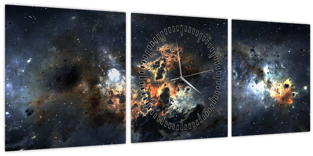Obraz - Vesmír s hmlovinou (s hodinami) (90x30 cm)