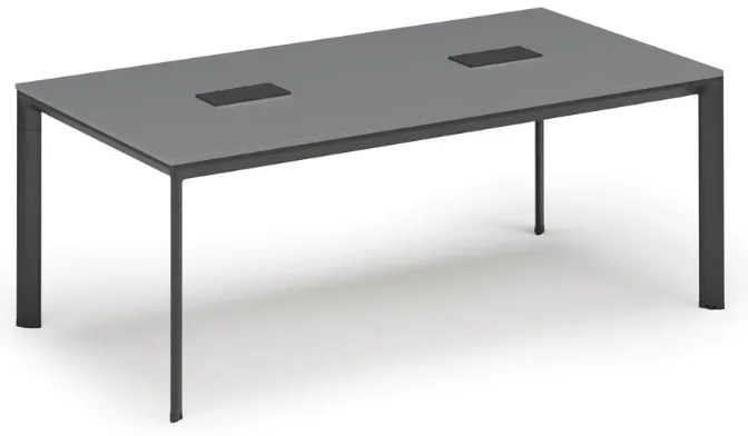 Rokovací stôl PRIMO INVITATION, 200x100 cm, grafit + 2x stolná zásuvka TYP VI, čierna