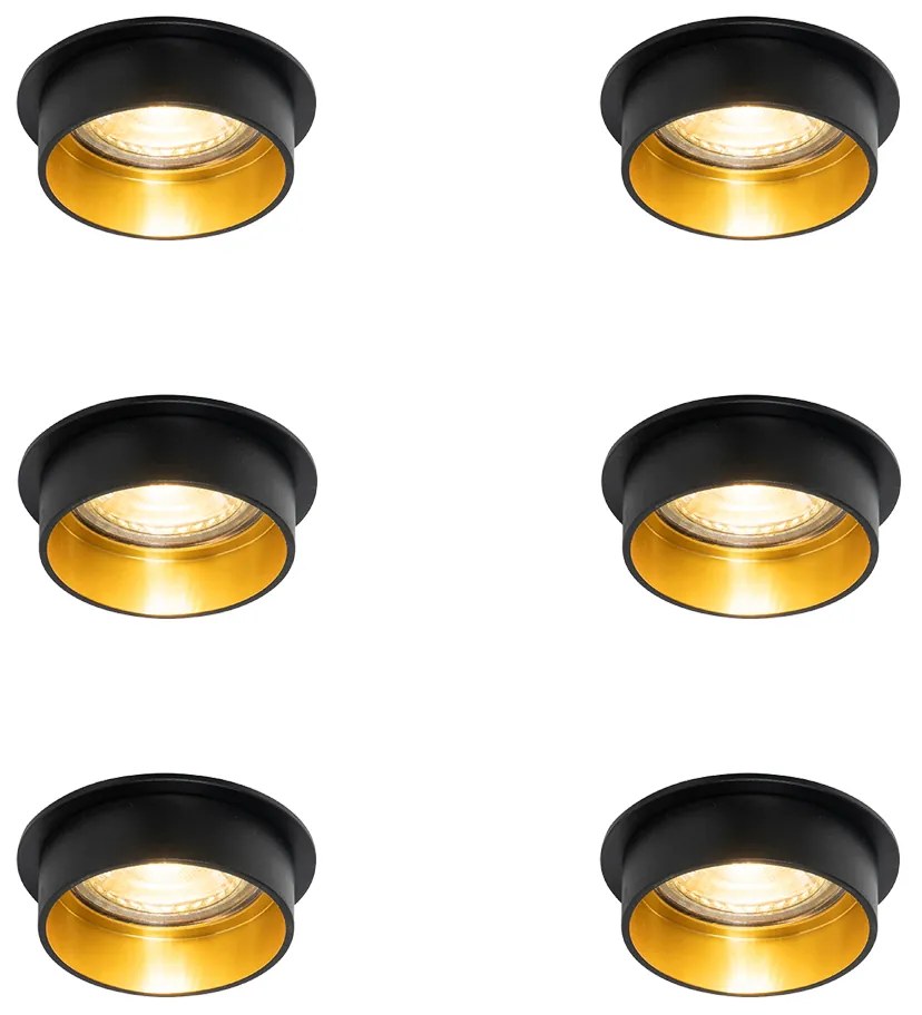 Sada 6 moderných zapustených bodových svetiel čierna so zlatým interiérom - Insta