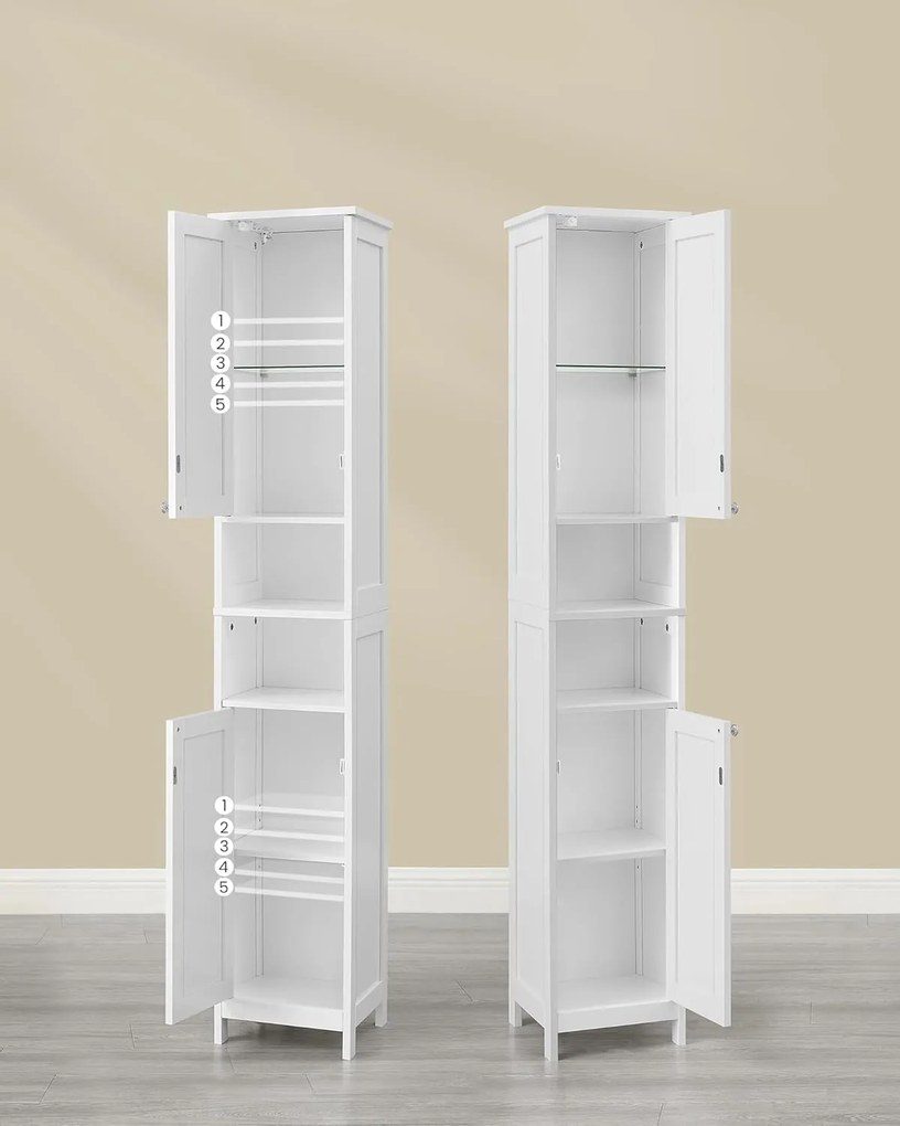 Kúpeľňová skrinka s osvetlením, vysoká, 30 x 30 x 170 cm, biela