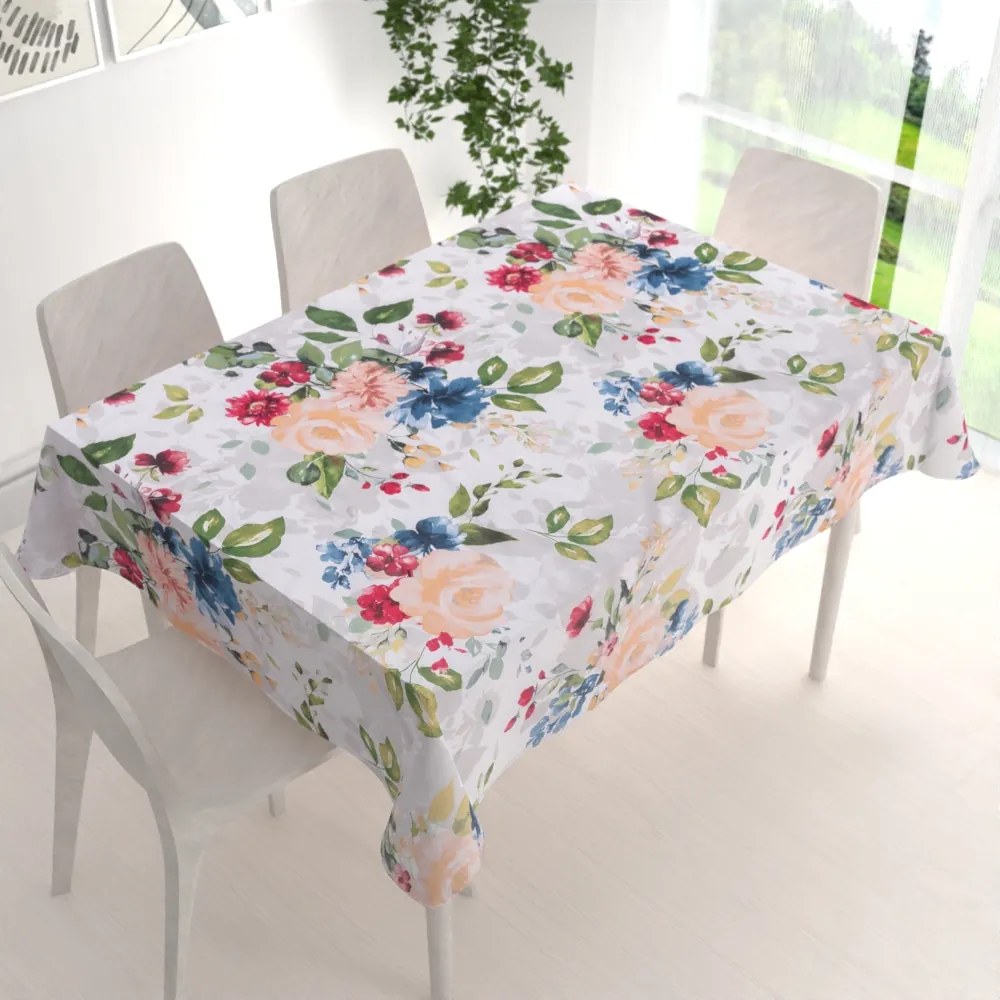 Biante Bavlnený obdĺžnikový obrus Sandra SA-387 Veľké žlté a modré kvety na bielom 50x100 cm