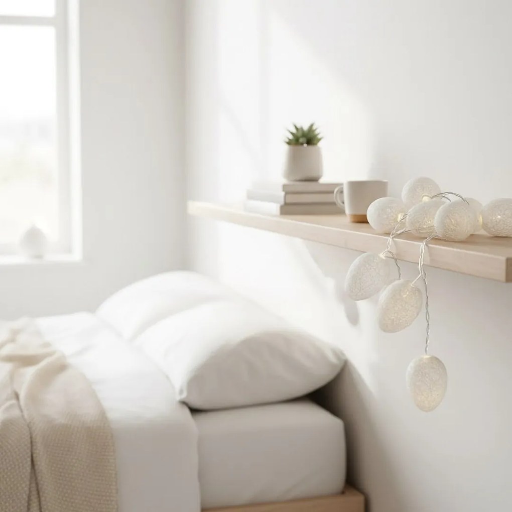 LED svetelná reťaz Eggs, 1,6 m, biela