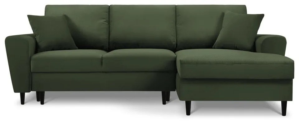 Zelená menčestrová rozkladacia/s úložným priestorom rohová pohovka (pravý roh/s leňoškou) Kyoto – Cosmopolitan Design