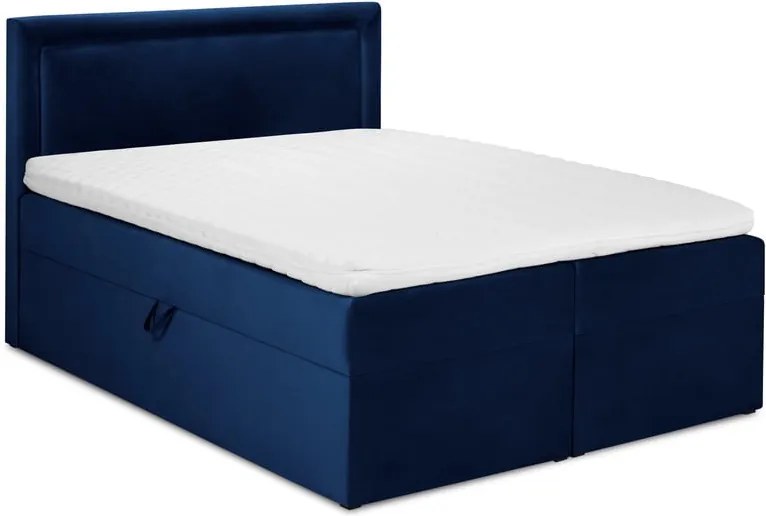 Modrá zamatová dvojlôžková posteľ Mazzini Beds Yucca, 200 x 200 cm