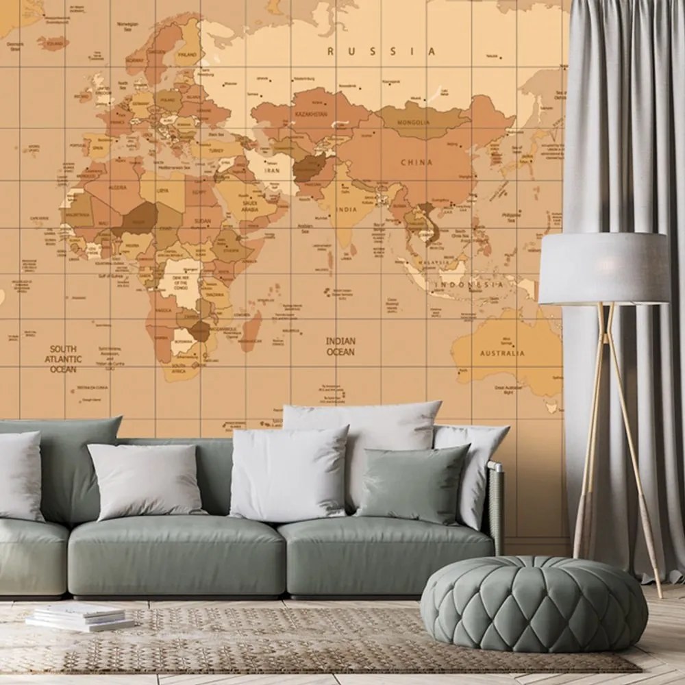 Samolepiaca tapeta mapa sveta v béžovom odtieni - 300x200