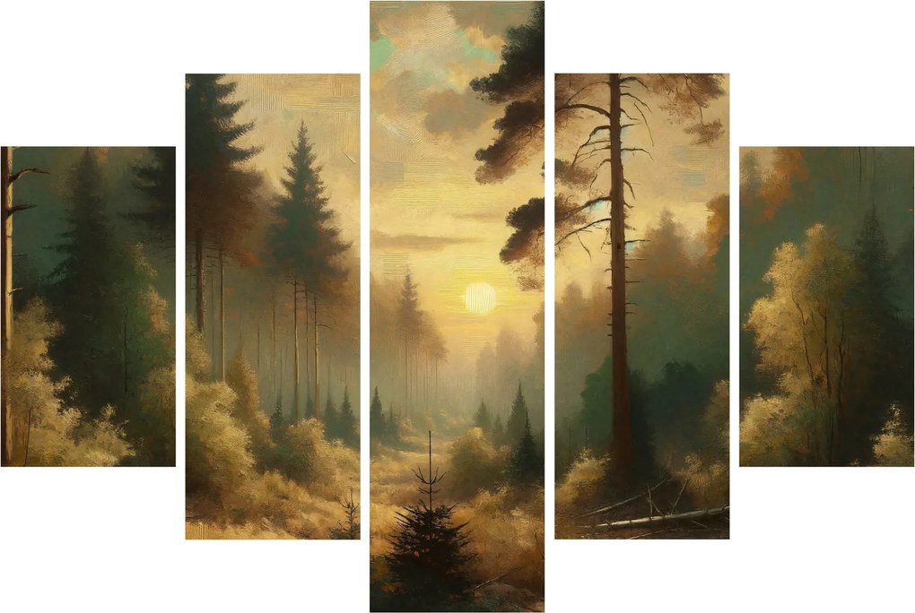 Obraz - Slnko žiariace lesom (150x105 cm)