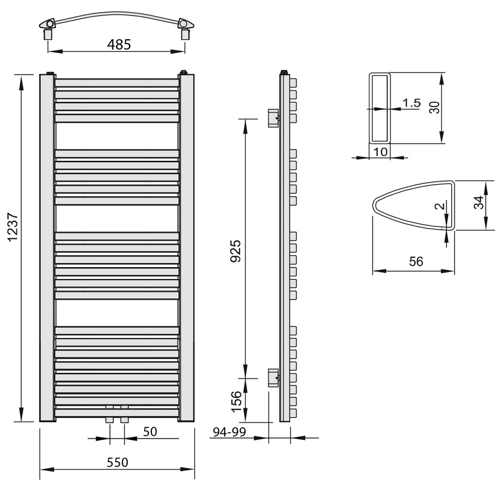 Aqualine, STING vykurovacie teleso, 550x1237 mm, 589 W, biela, NG512
