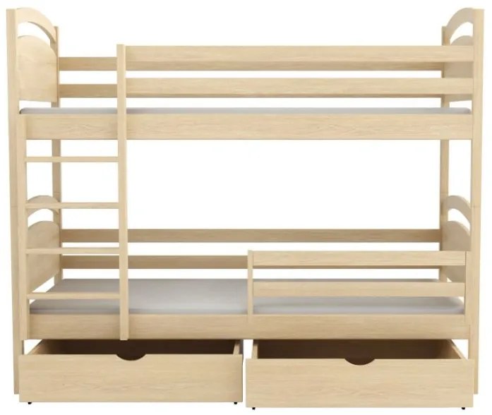 Detská poschodová posteľ z masívu borovice MARCELA so šuplíkmi - 200x90 cm - PRÍRODNÁ BOROVICA