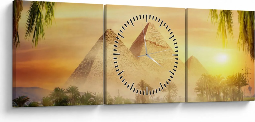 Obraz - Pyramídy (s hodinami) (90x30 cm)