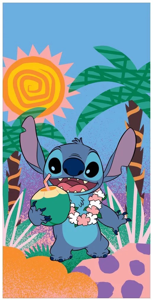 Bavlnená plážová osuška Lilo &amp; Stitch – motív Kokosová pohoda - 100% bavlna - 70 x 140 cm