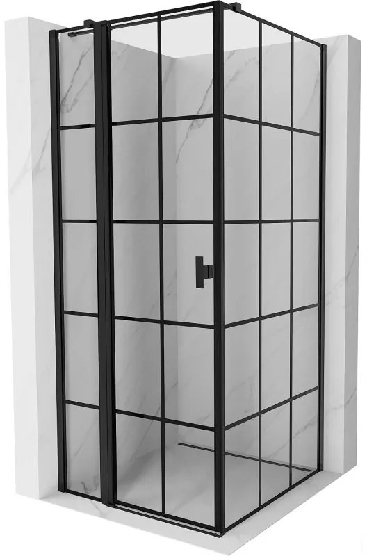 Mexen, Mexen Mist T sklápací sprchový kút ľavý 95 x 95 cm, čierna mriežka, čierny - 8A4T-095-095-70-77-L