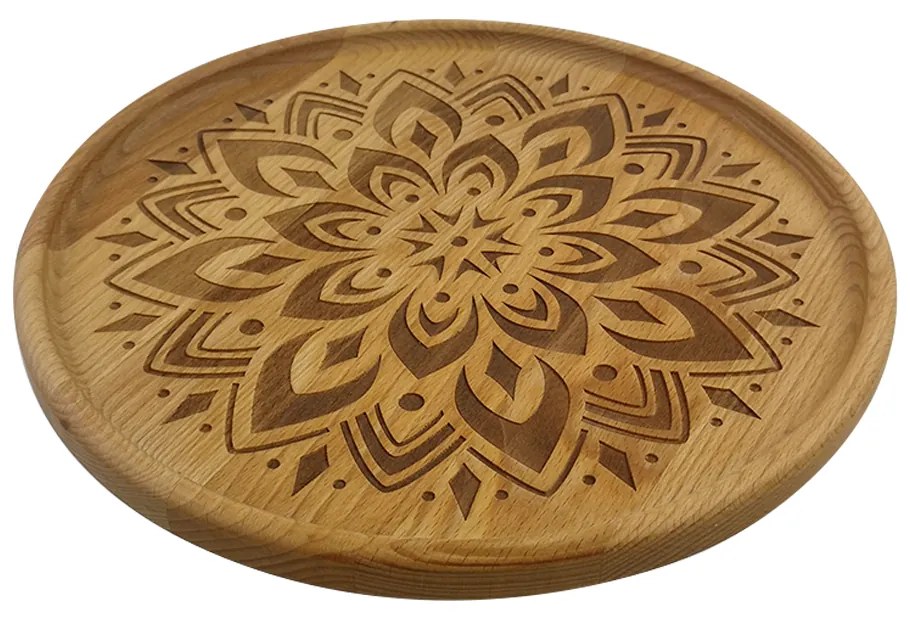 AMADEA Podnos okrúhly gravír mandala, dĺžka 30 cm, český výrobok