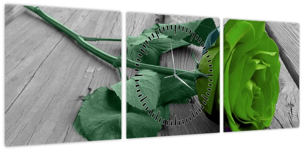 Obraz - Zelená ruža (s hodinami) (90x30 cm)