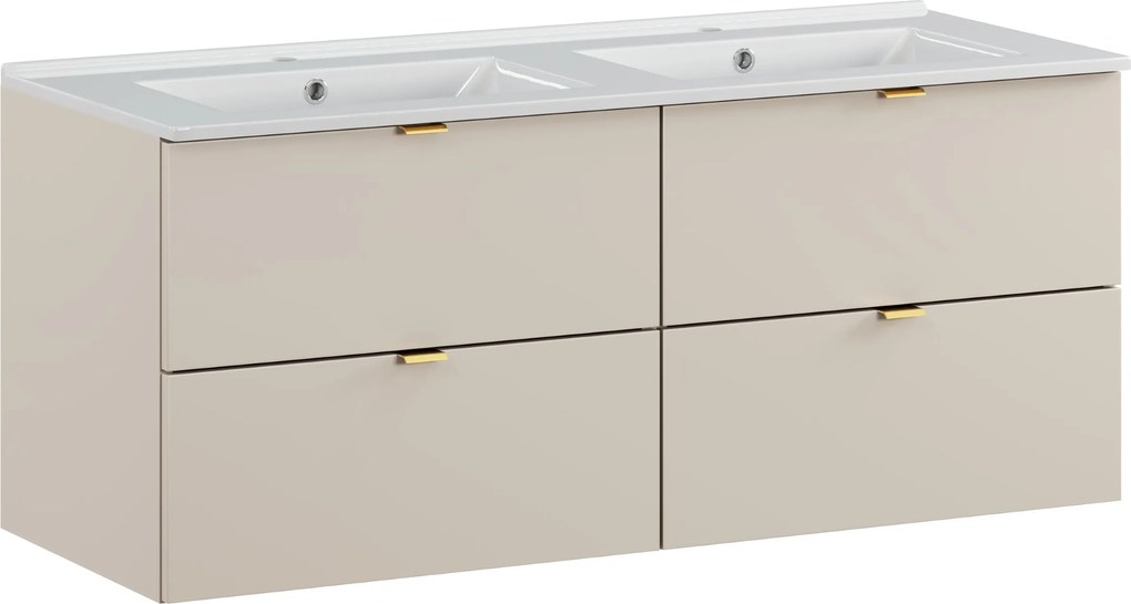 Comad Kúpeľňová skrinka s keramickým dvojumývadlom Dalia Cashmere 120 cm - kašmír